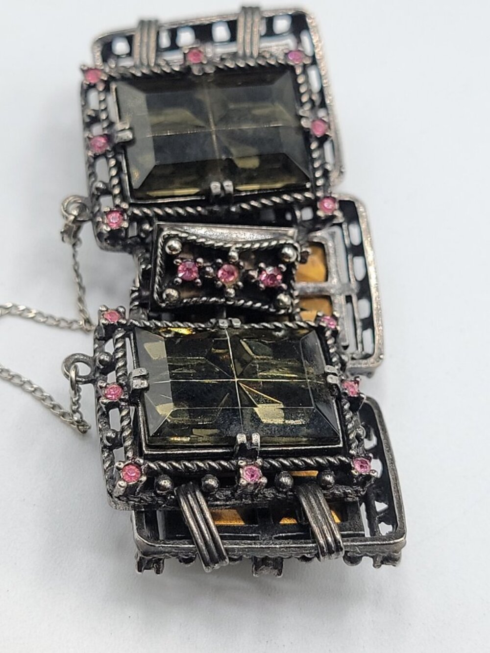 Sarah Coventry Midnight Magic Necklace & Bracelet Black w/Pink Grey Rhinestones - Picture 9 of 16